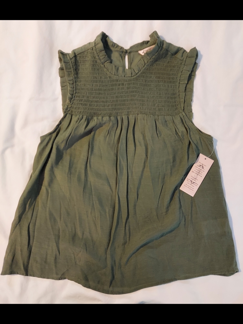 Nanette Nanette Lepore Ruffle Neck Smocked Boho Top - Olive NWT - Picture 10 of 10